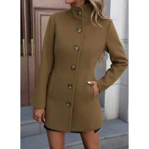 Kadın Uzun Kollu Yakalı önden Düğmeli Astarsız Ithal Kaşe Kahve Kaban