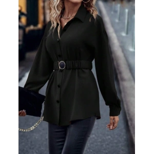 Kadın Uzun Kollu Yakalı önden Düğmeli Belden Kemerli Ithal Krep Bluz