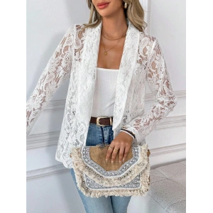 Kadın Uzun Kollu Yakalı önü Açık Dantelli Ceket