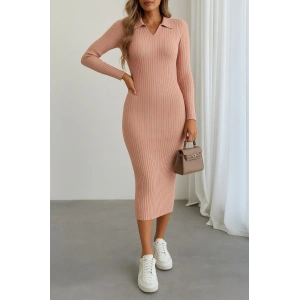 Kadın Uzun Kollu Yakalı Triko Elbise