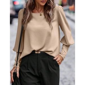 Kadın Uzun Kollu Yuvarlak Yakalı Düğmeli Ithal Krep Bluz