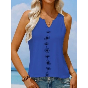 Kadın V Yaka Su Yolu çiçek Baskı Kolsuz Viskon Bluz