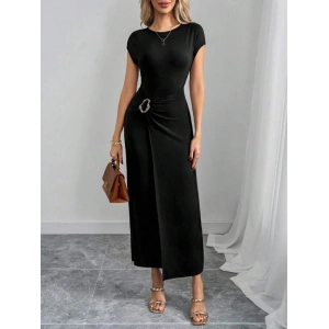 Kadın Yarım Ay Kollu Yuvarlak Yaka önünde Toka Detaylı odal axi Elbise