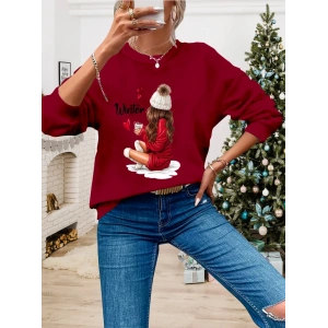 Kadın Yılbaşı özel Uzun Kollu Bisiklet Yaka Desenli Viskon Iki Iplik Bluz
