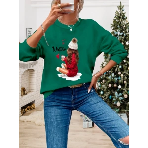 Kadın Yılbaşı özel Uzun Kollu Bisiklet Yaka Desenli Viskon Iki Iplik Bluz