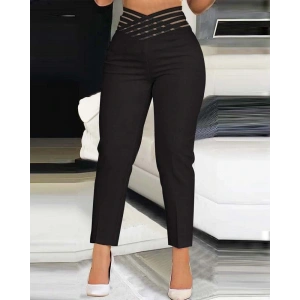 Kadın Yüksek Bel çapraz şerit Detaylı Ithal Krep Pantolon