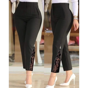 Kadın Yüksek Bel önden Nervürlü Ve Fermuarlı Yandan Dantelli Ithal Krep Pantolon