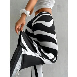 Kadın Yüksek Bel Zebra Desenli Dalgıç Tayt