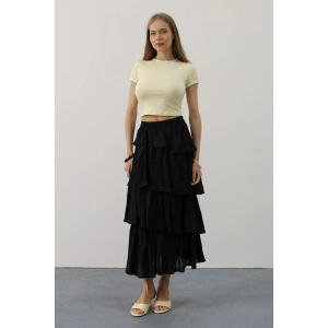 Katlı Kesim Uzun Etek  iyah