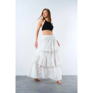 Katlı Pileli Etek  Ekru