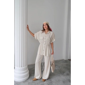 KETEN BEDEN BÜZGÜ DETAYI GÖEK  PANTOON TAKI  Taş