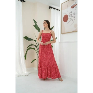 Kırmızı Eteği Fırfırlı Elbise