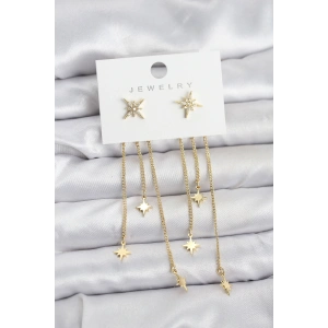Kutup Yıldızı Model Gold Renk Pirinç Sallantılı Kadın Küpe