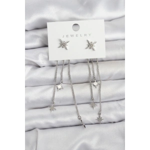 Kutup Yıldızı Model Gümüş Renk Pirinç Sallantılı Kadın Küpe