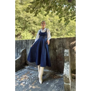 Mavi Midi Boy Bantlı Kot Elbise