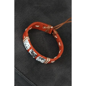 Mermer Taşlı Kahverengi Deri Erkek Bileklik