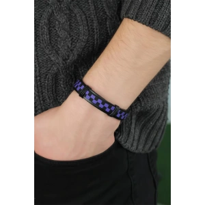 Mor Renk Damalı Deri Erkek Bileklik