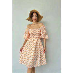 Oranj Kare Desenli Yazlık Elbise