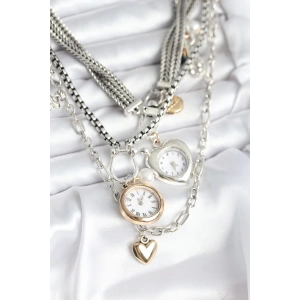 Otantik Gümüş Renk Kadın Kolye Kombini