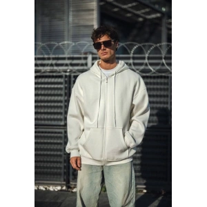 Oversize Tam Fermuarlı Uzun Kol Hırka  Beyaz
