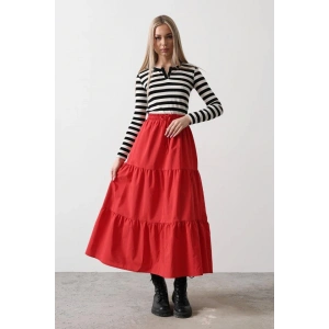 Pamuklu Beli Lastikli Etek  Kırmızı