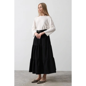 Pamuklu Beli Lastikli Etek  Siyah