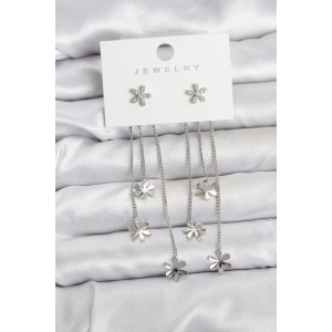 Papatya Model Gümüş Renk Pirinç Sallantılı Kadın Küpe