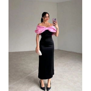 Pembe Önü Fiyonklu Elbise