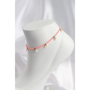 Pembe Renk Boncuklu Papatya Motifli Halhal