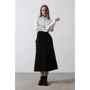 Pileli Kontrast Gömlek Elbise  Beyaz