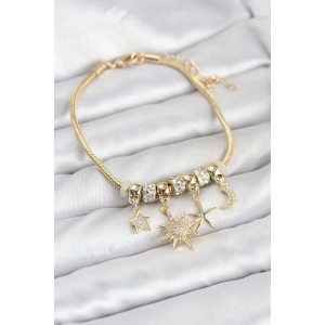 Pirinç Gold Renk Güneş Tema Charmlı Kadın Bileklik