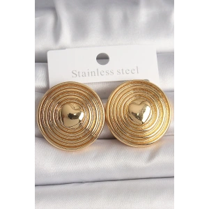 Pirinç Gold Renk Kalp İşlemeli Daire Plaka Model Kadın Küpe