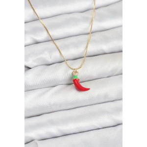 Pirinç Gold Renk Kırmızı Kapya Biber Model Kadın Kolye