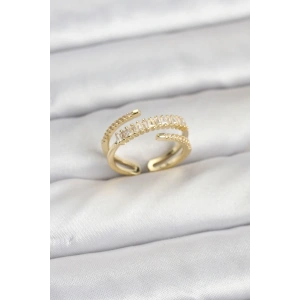 Pirinç Gold Renk Sıralı Baget Zirkon Taşlı Kadın Yüzük