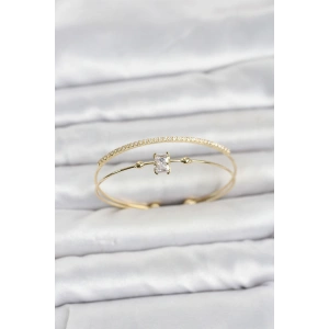 Pirinç Gold Renk Zirkon Taşlı Baget Model Kadın Bileklik