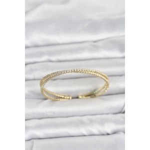 Pirinç Gold Renk Zirkon Taşlı Çapraz Model Kadın Bileklik