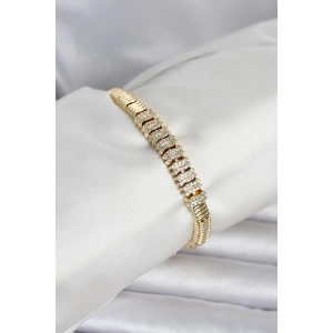 Pirinç Gold Renk Zirkon Taşlı Kadın Bileklik