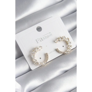 Pirinç Gold Renk Zirkon Taşlı Kadın Küpe