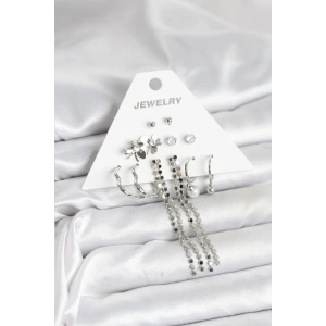 Pirinç Gümüş Renk 6 Çift Kadın Küpe