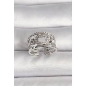 Pirinç Gümüş Renk Ayarlanabilir Zirkon Taşlı Gemici Düğüm Model Kadın Yüzük