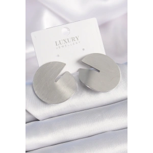 Pirinç Gümüş Renk Daire Plaka Model Kadın Küpe