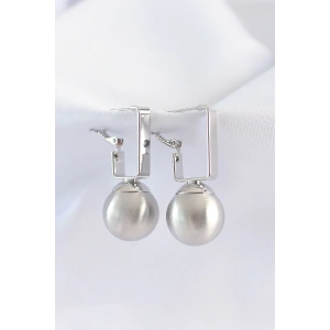 Pirinç Gümüş Renk Dikdörtgen Detay Oval Küpe