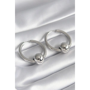 Pirinç Gümüş Renk Halka Top Model Kadın Küpe