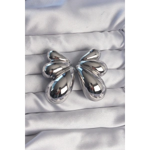 Pirinç Gümüş Renk İri Bombeli Kelebek Küpe