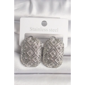 Pirinç Gümüş Renk Motif İşlemeli Kadın Küpe