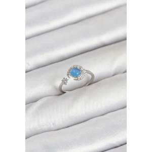 Pirinç Gümüş Renk Zirkon Taşlı Ay Yıldız Kadın Yüzük