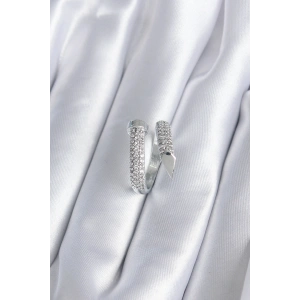 Pirinç Gümüş Renk Zirkon Taşlı Çivi Model Kadın Yüzük