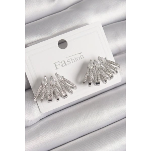 Pirinç Gümüş Renk Zirkon Taşlı Deniz Kabuğu Model Kadın Küpe