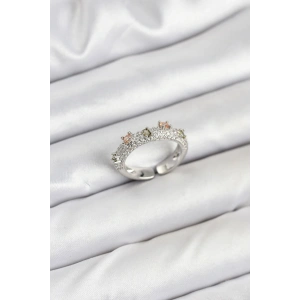 Pirinç Gümüş Renk Zirkon Taşlı Vintage Kadın Yüzük