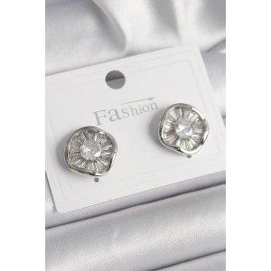 Pirinç Gümüş Renk Zirkon Taşlı Yonca Model Kadın Küpe